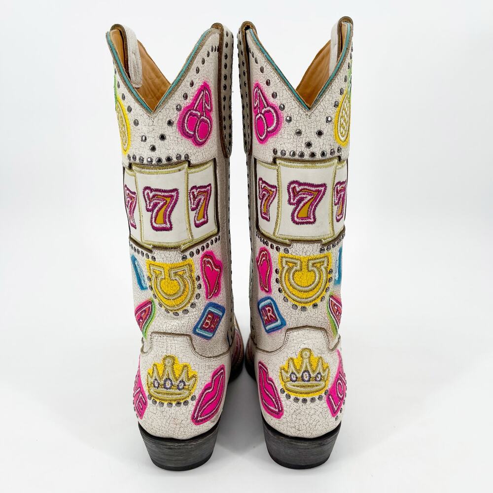 Old Gringo Jackpot Women’s 11 Distressed White Neon Embroidered Cowgirl Boots - Picture 9 of 12